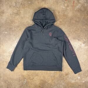 Carhartt Youth Relaxed Fit Green Pullover Hoodie Size Large Logo & Sleeve Print